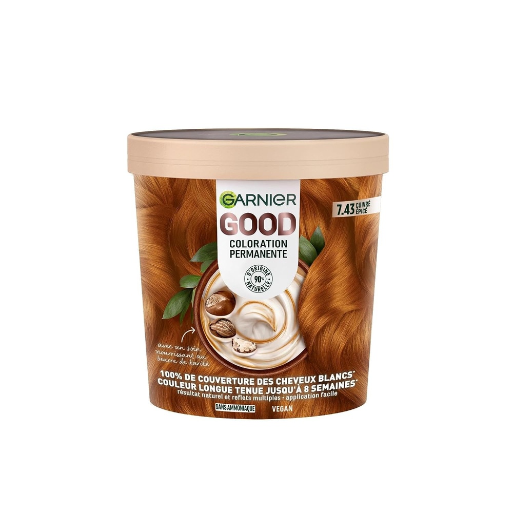 image:imageGarnier GOOD Dauerhafte Haarfarbe 60 Mochaccino Braun permanente Coloration ohne Ammoniak bis zu 100 Grauabdeckung bis 8 Wochen langanhaltende Farbe einfache Anwendung angenehmer Duft 1 StkGewrztes Kupfer 7 43