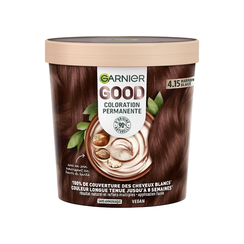 image:imageGarnier GOOD Dauerhafte Haarfarbe 60 Mochaccino Braun permanente Coloration ohne Ammoniak bis zu 100 Grauabdeckung bis 8 Wochen langanhaltende Farbe einfache Anwendung angenehmer Duft 1 StkEisbraun 415