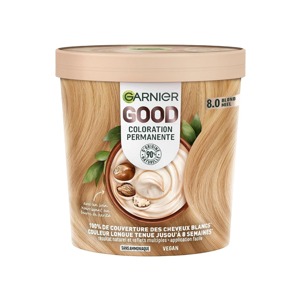 image:imageGarnier GOOD Dauerhafte Haarfarbe 60 Mochaccino Braun permanente Coloration ohne Ammoniak bis zu 100 Grauabdeckung bis 8 Wochen langanhaltende Farbe einfache Anwendung angenehmer Duft 1 StkHonigblond 80