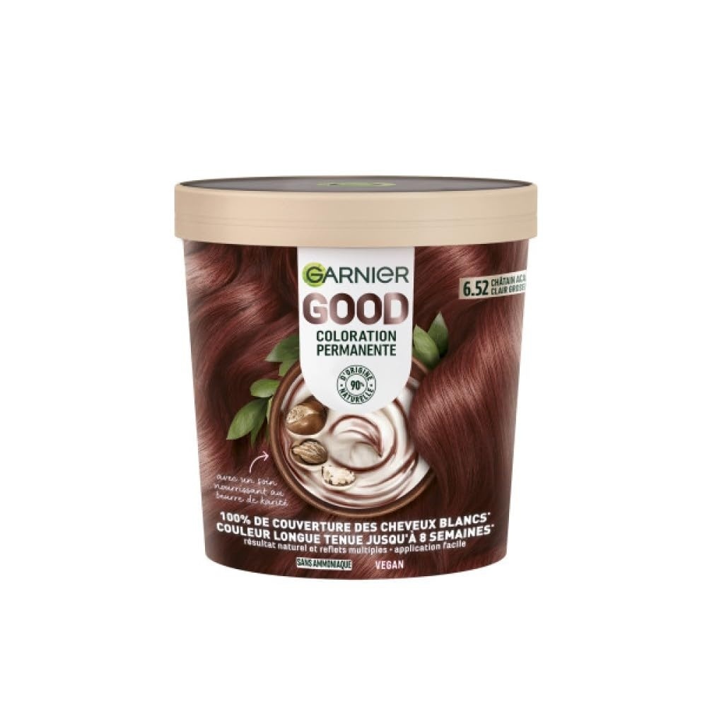 image:imageGarnier GOOD Dauerhafte Haarfarbe 60 Mochaccino Braun permanente Coloration ohne Ammoniak bis zu 100 Grauabdeckung bis 8 Wochen langanhaltende Farbe einfache Anwendung angenehmer Duft 1 Stk652 Helles MahagoniKastanienbraun