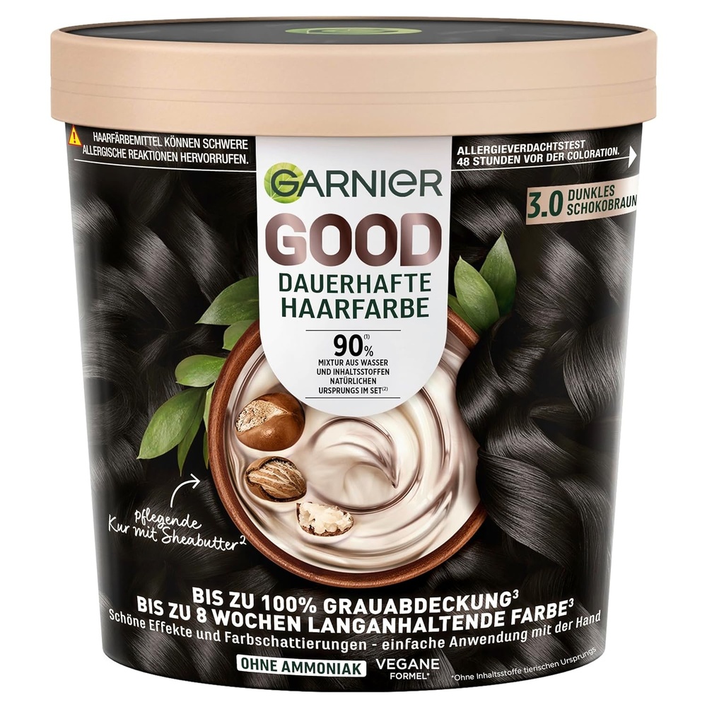 image:imageGarnier GOOD Dauerhafte Haarfarbe 60 Mochaccino Braun permanente Coloration ohne Ammoniak bis zu 100 Grauabdeckung bis 8 Wochen langanhaltende Farbe einfache Anwendung angenehmer Duft 1 Stk30 Dunkles Schokobraun