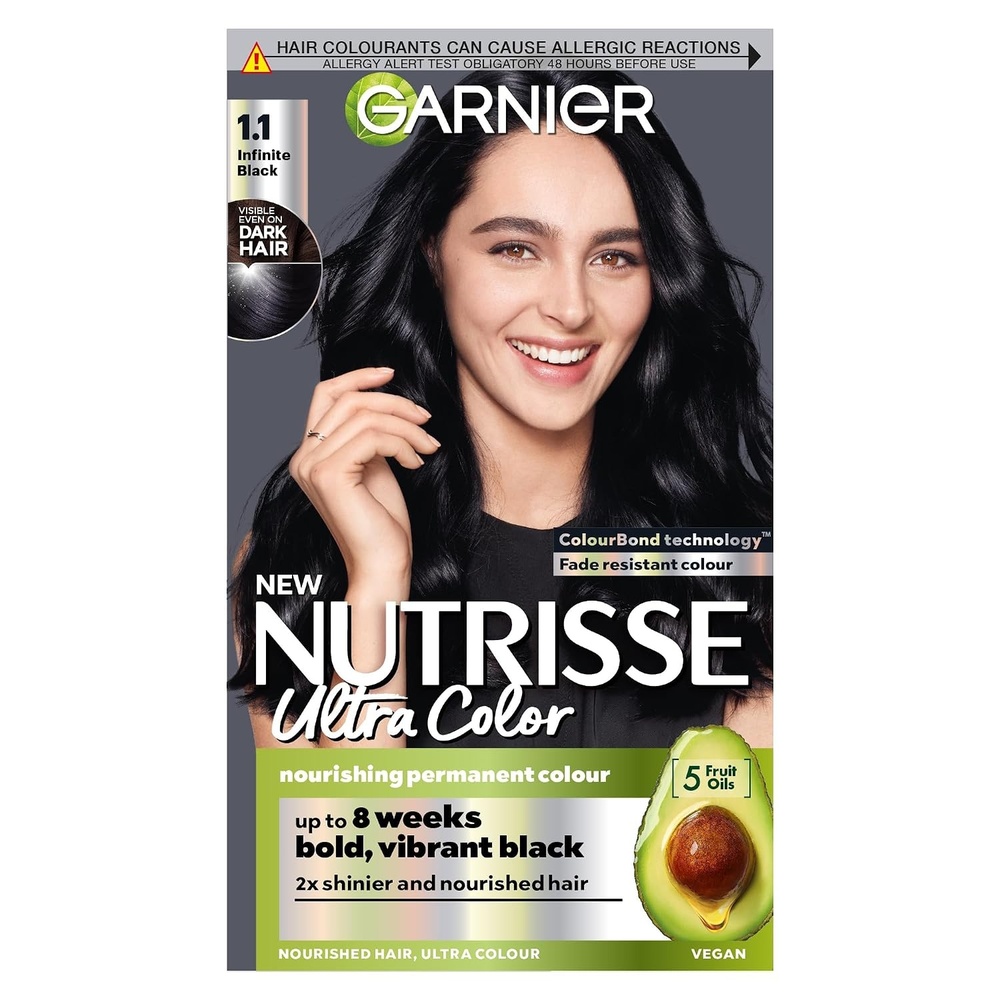 image:imageGarnier Nutrisse Dauerhafte PflegeHaarfarbe mit nhrenden Fruchtlen Coloration mit 8 Wochen Halt Ultra Crme Tnung 8N Nude Natrliches Blond110 Infinite Black