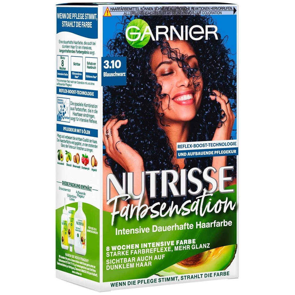 image:imageGarnier Nutrisse Dauerhafte PflegeHaarfarbe mit nhrenden Fruchtlen Coloration mit 8 Wochen Halt Ultra Crme Tnung 8N Nude Natrliches Blond310 Blauschwarz
