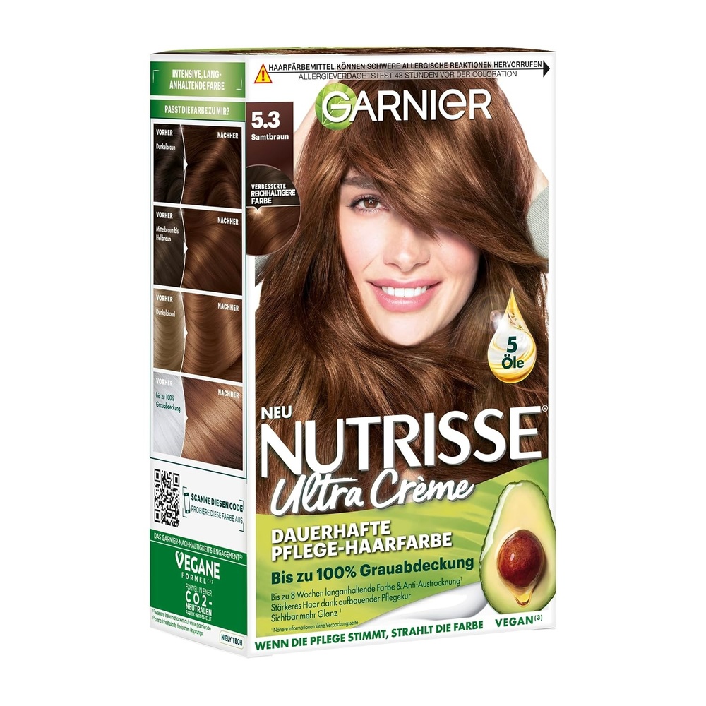 image:imageGarnier Nutrisse Dauerhafte PflegeHaarfarbe mit nhrenden Fruchtlen Coloration mit 8 Wochen Halt Ultra Crme Tnung 8N Nude Natrliches Blond53 Samtbraun