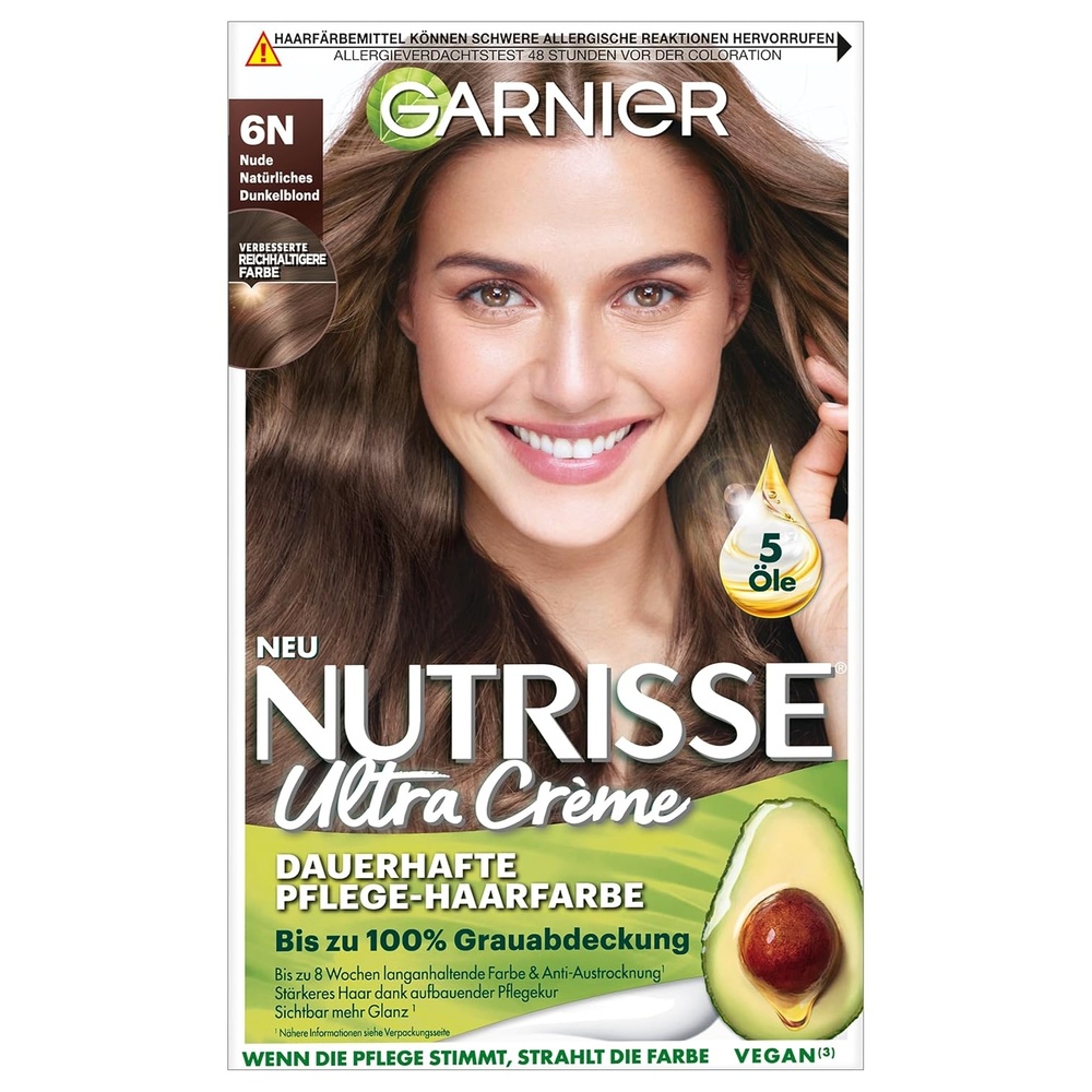 image:imageGarnier Nutrisse Dauerhafte PflegeHaarfarbe mit nhrenden Fruchtlen Coloration mit 8 Wochen Halt Ultra Crme Tnung 8N Nude Natrliches Blond6N Nude Natrliches Dunkelblond