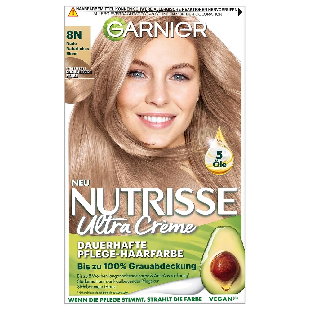 image:imageGarnier Nutrisse Dauerhafte PflegeHaarfarbe mit nhrenden Fruchtlen Coloration mit 8 Wochen Halt Ultra Crme Tnung 8N Nude Natrliches Blond8N Nude Natrliches Blond