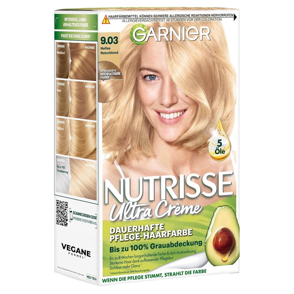 image:imageGarnier Nutrisse Dauerhafte PflegeHaarfarbe mit nhrenden Fruchtlen Coloration mit 8 Wochen Halt Ultra Crme Tnung 8N Nude Natrliches Blond903 Helles Naturblond