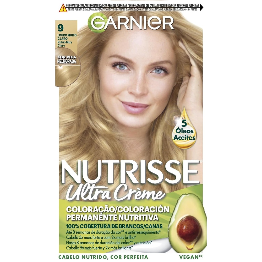 image:imageGarnier Nutrisse Dauerhafte PflegeHaarfarbe mit nhrenden Fruchtlen Coloration mit 8 Wochen Halt Ultra Crme Tnung 8N Nude Natrliches BlondRubio Muy Claro 90