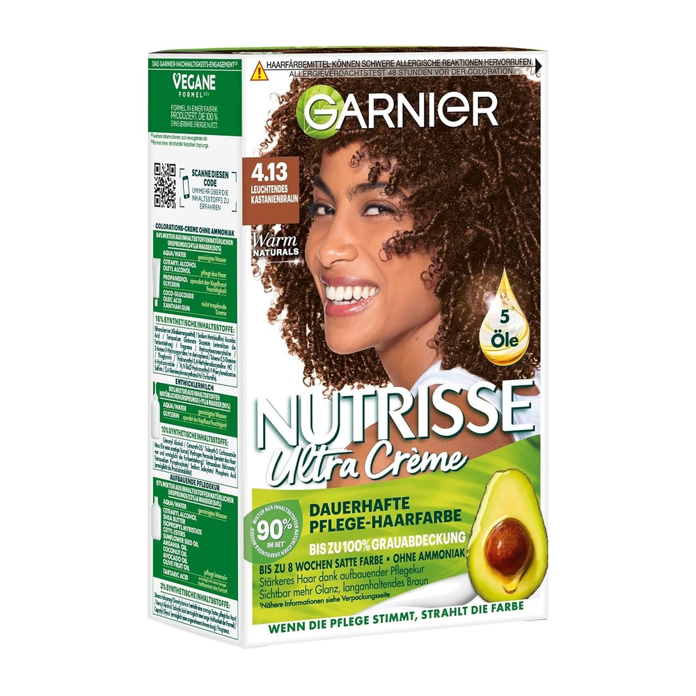 image:imageGarnier Nutrisse Ultra Crme Dauerhafte PflegeHaarfarbe 912 Sehr Helles Perlblond mit bis zu 100 Prozent Grauabdeckung413 Leuchtendes Kastanienbraun