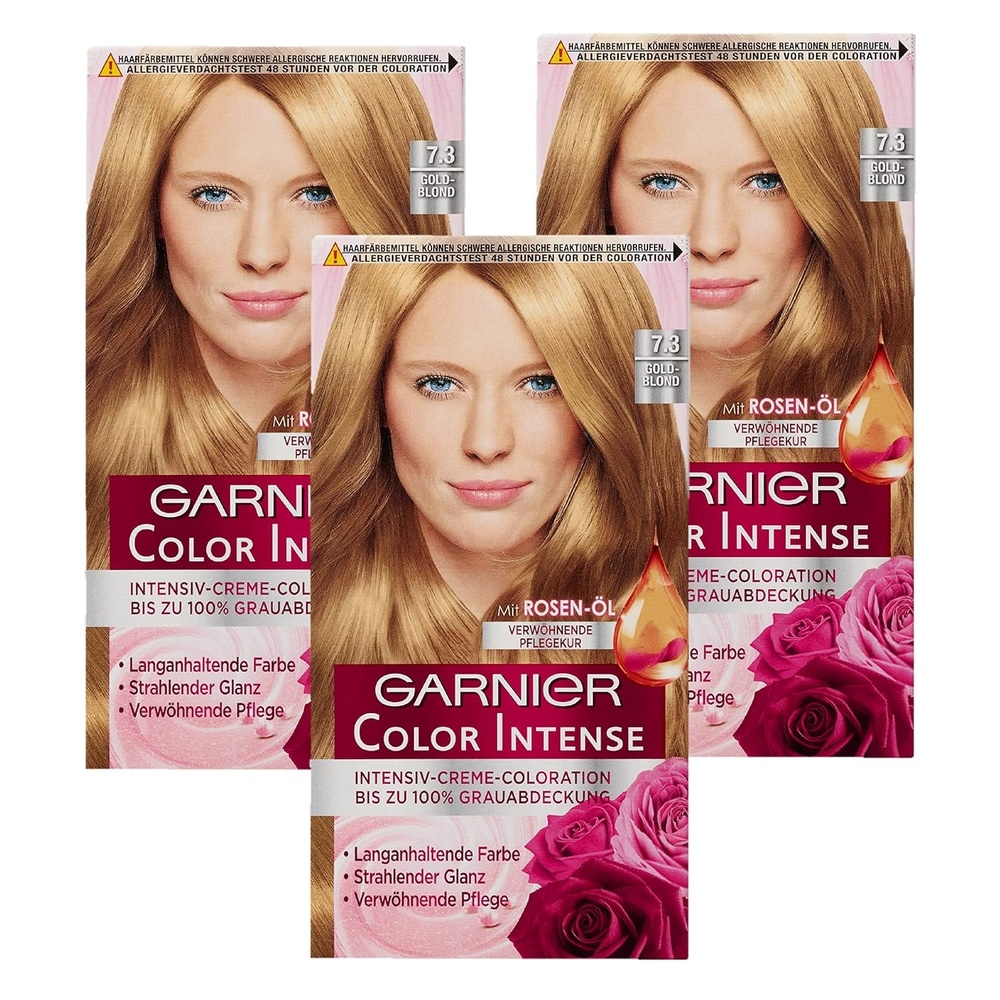 image:imageGarnier dauerhafte Cremecoloration dauerhafte Intensive Creme Coloration fr permanente Haarfarbe mit Perlmutt und Traubenkernl Color Intense 60 Dunkelblond  3er packGoldblond
