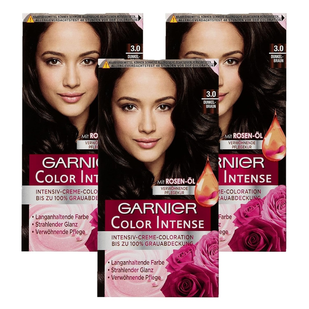 image:imageGarnier dauerhafte Cremecoloration dauerhafte Intensive Creme Coloration fr permanente Haarfarbe mit Perlmutt und Traubenkernl Color Intense 60 Dunkelblond 3er packDunkelbraun