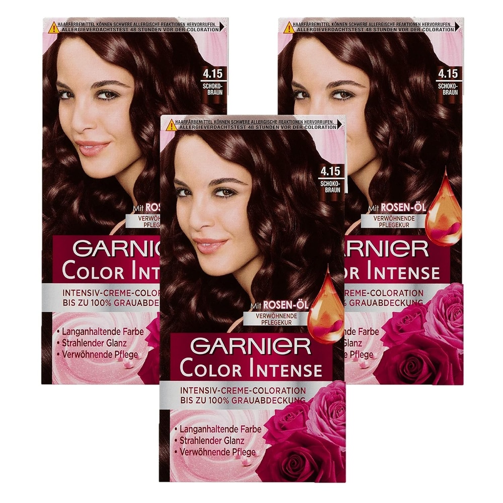 image:imageGarnier dauerhafte Cremecoloration dauerhafte Intensive Creme Coloration fr permanente Haarfarbe mit Perlmutt und Traubenkernl Color Intense 60 Dunkelblond 3er pack415 Schokobraun
