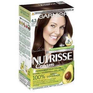 Garnier Nutrisse Creme Nr. 100 Extra Helles Naturblond, dauerhafte Pflege-Haarfarbe, mit nährenden Fruchtölen, 100% Grauabdeckung(4.3 Capuccino)
