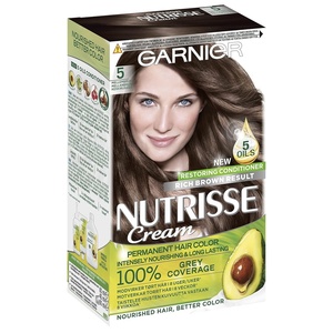 Garnier Nutrisse Creme Nr. 100 Extra Helles Naturblond, dauerhafte Pflege-Haarfarbe, mit nährenden Fruchtölen, 100% Grauabdeckung(5.0 Mocca)