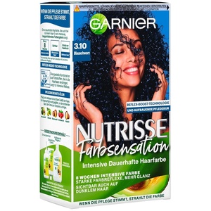 Garnier Nutrisse Dauerhafte Pflege-Haarfarbe mit nährenden Fruchtölen, Coloration mit 8 Wochen Halt, Ultra Crème Tönung, 8N Nude Natürliches Blond(3.10 Blauschwarz)