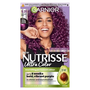 Garnier Nutrisse Dauerhafte Pflege-Haarfarbe mit nährenden Fruchtölen, Coloration mit 8 Wochen Halt, Ultra Crème Tönung, 8N Nude Natürliches Blond(5.21 Intensives Lila)