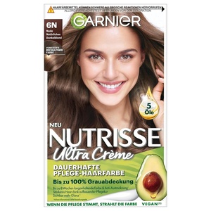 Garnier Nutrisse Dauerhafte Pflege-Haarfarbe mit nährenden Fruchtölen, Coloration mit 8 Wochen Halt, Ultra Crème Tönung, 8N Nude Natürliches Blond(6N Nude Natürliches Dunkelblond)