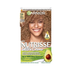 Garnier Nutrisse Dauerhafte Pflege-Haarfarbe mit nährenden Fruchtölen, Coloration mit 8 Wochen Halt, Ultra Crème Tönung, 8N Nude Natürliches Blond(7.3 Dunkles Goldblond)