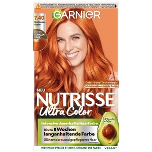 Garnier Nutrisse Dauerhafte Pflege-Haarfarbe mit nährenden Fruchtölen, Coloration mit 8 Wochen Halt, Ultra Crème Tönung, 8N Nude Natürliches Blond(7.40 Strahlendes Kupfer (Rot))