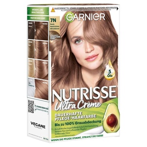 Garnier Nutrisse Dauerhafte Pflege-Haarfarbe mit nährenden Fruchtölen, Coloration mit 8 Wochen Halt, Ultra Crème Tönung, 8N Nude Natürliches Blond(7N Nude Natürliches Mittelblond)