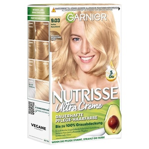 Garnier Nutrisse Dauerhafte Pflege-Haarfarbe mit nährenden Fruchtölen, Coloration mit 8 Wochen Halt, Ultra Crème Tönung, 8N Nude Natürliches Blond(9.03 Helles Naturblond)