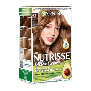 Garnier Nutrisse Dauerhafte Pflege-Haarfarbe mit nährenden Fruchtölen, Coloration mit 8 Wochen Halt, Ultra Crème Tönung, 8N Nude Natürliches Blond(Dunkles Goldblond)