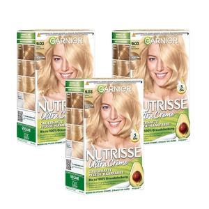 Garnier Nutrisse Dauerhafte Pflege-Haarfarbe mit nährenden Fruchtölen, Coloration mit 8 Wochen Halt, Ultra Crème Tönung, 8N Nude Natürliches Blond(Helles Natur-Blond)