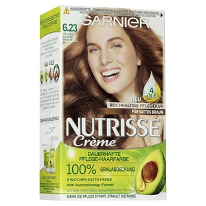 Garnier Nutrisse Dauerhafte Pflege-Haarfarbe mit nährenden Fruchtölen, Coloration mit 8 Wochen Halt, Ultra Crème Tönung, 8N Nude Natürliches Blond(Helles Saphir Braun)