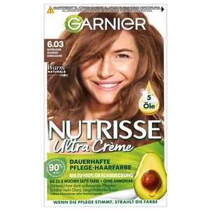 Garnier Nutrisse Ultra Crème Dauerhafte Pflege-Haarfarbe 9.12 Sehr Helles Perlblond mit bis zu 100 Prozent Grauabdeckung(6.03 Natürliches Goldenes Dunkelblond)