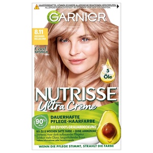 Garnier Nutrisse Ultra Crème Dauerhafte Pflege-Haarfarbe 9.12 Sehr Helles Perlblond mit bis zu 100 Prozent Grauabdeckung(8.11 Aschiges Hellblond)